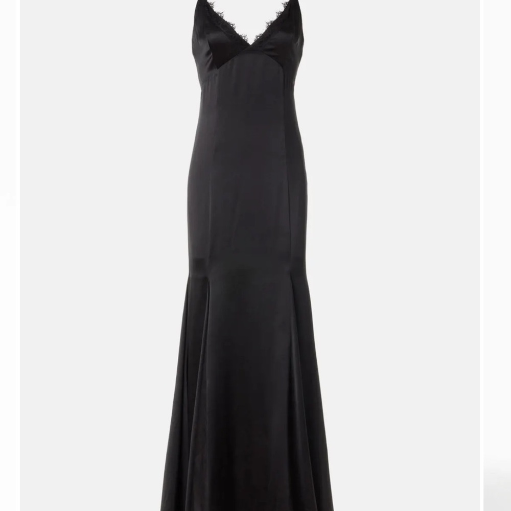 L'AGENCE Black Silk Gown with Lace Edging